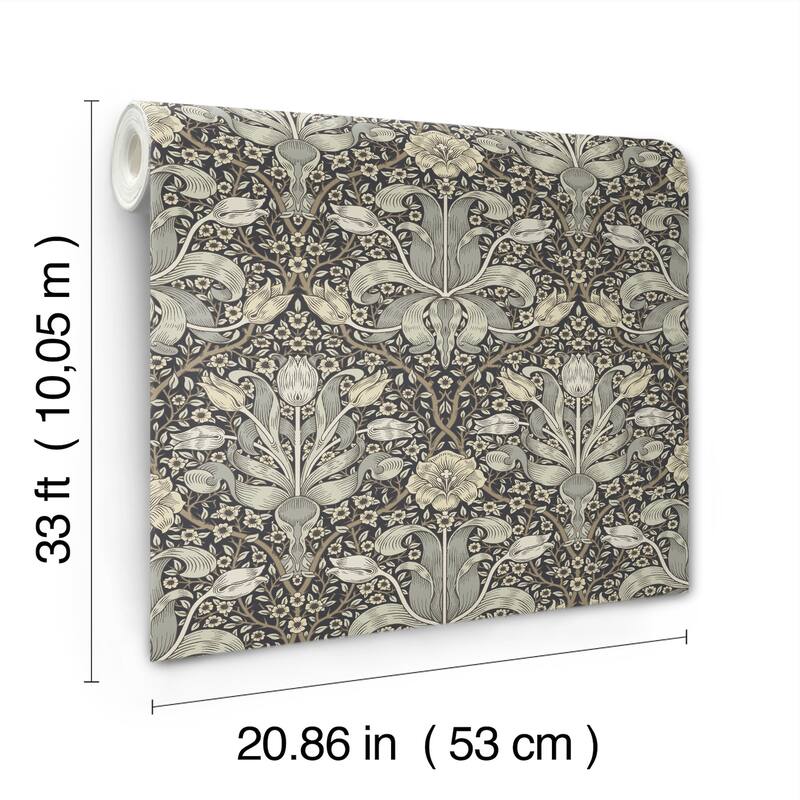 Spring Thicket Blue Tulip Damask Wallpaper