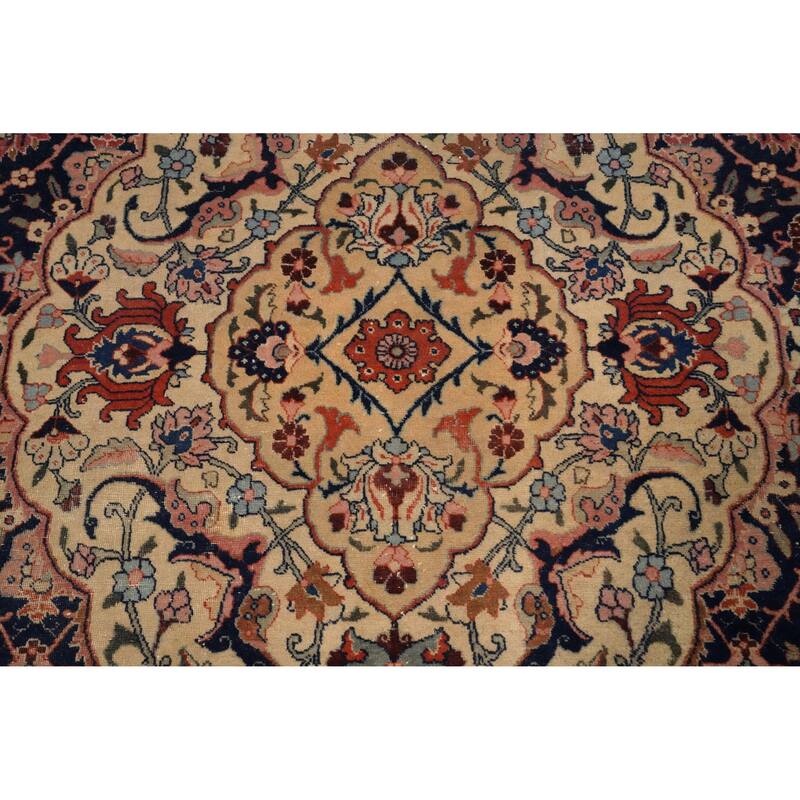 Hand Knotted Oriental 100% Wool Carpet Traditional Floral Navy Blue & Blues Tabriz Area Rug - 11' 10'' X 9' 4''