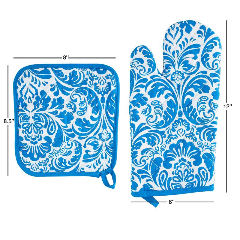 Oven Mitt And Pot Holder Set, Quilted And Flame And Heat Resistant By Windsor Home