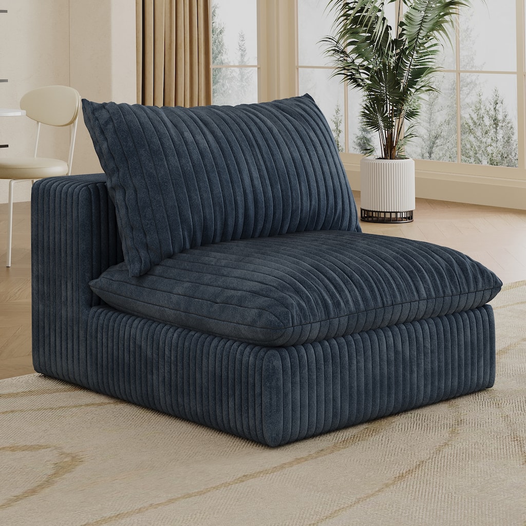 Anmytek Cloud Sofa Corduroy Fabric Deep Seat Couch with Removable Cushions and No Assembly Blue