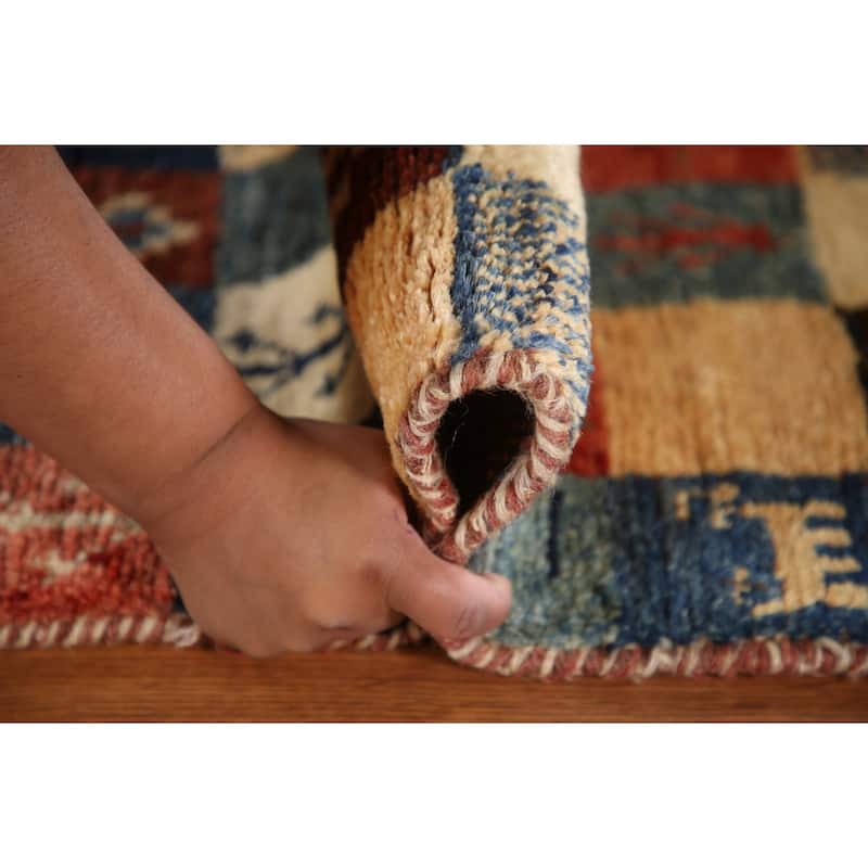 Tribal Checkered Gabbeh Persian Vintage Area Rug Handmade Wool Carpet - 3'4"x 5'1"