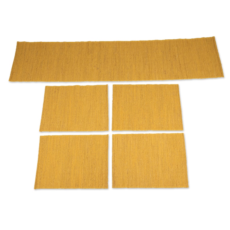 Novica Handmade Yellow Aroma Cotton Blend Table Runner And Placemats (5 Pieces)