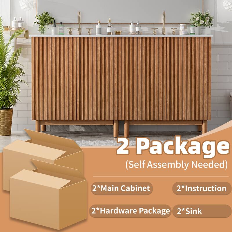 29.9 Inch Single Sink Bathroom Vanity / 59.8 Inch Double Sink Bathroom Vanity, Bathroom Storage Cabinet with Ceramic Sink