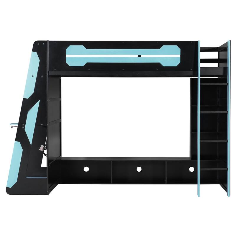 Loft Gaming Bed with Desk, RGB Light & Charging Station by Harper&Bright Designs