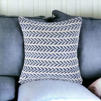HomeRoots Set of Four 18" X 18" Blue Beach Chevron Cotton Zippered Pillow