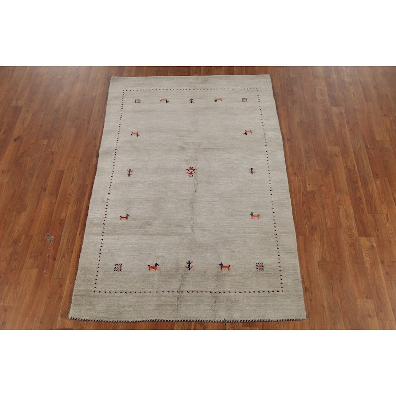 Animals Tribal Gabbeh Oriental Accent Rug Handmade Wool Carpet - 3'11"x 5'10"