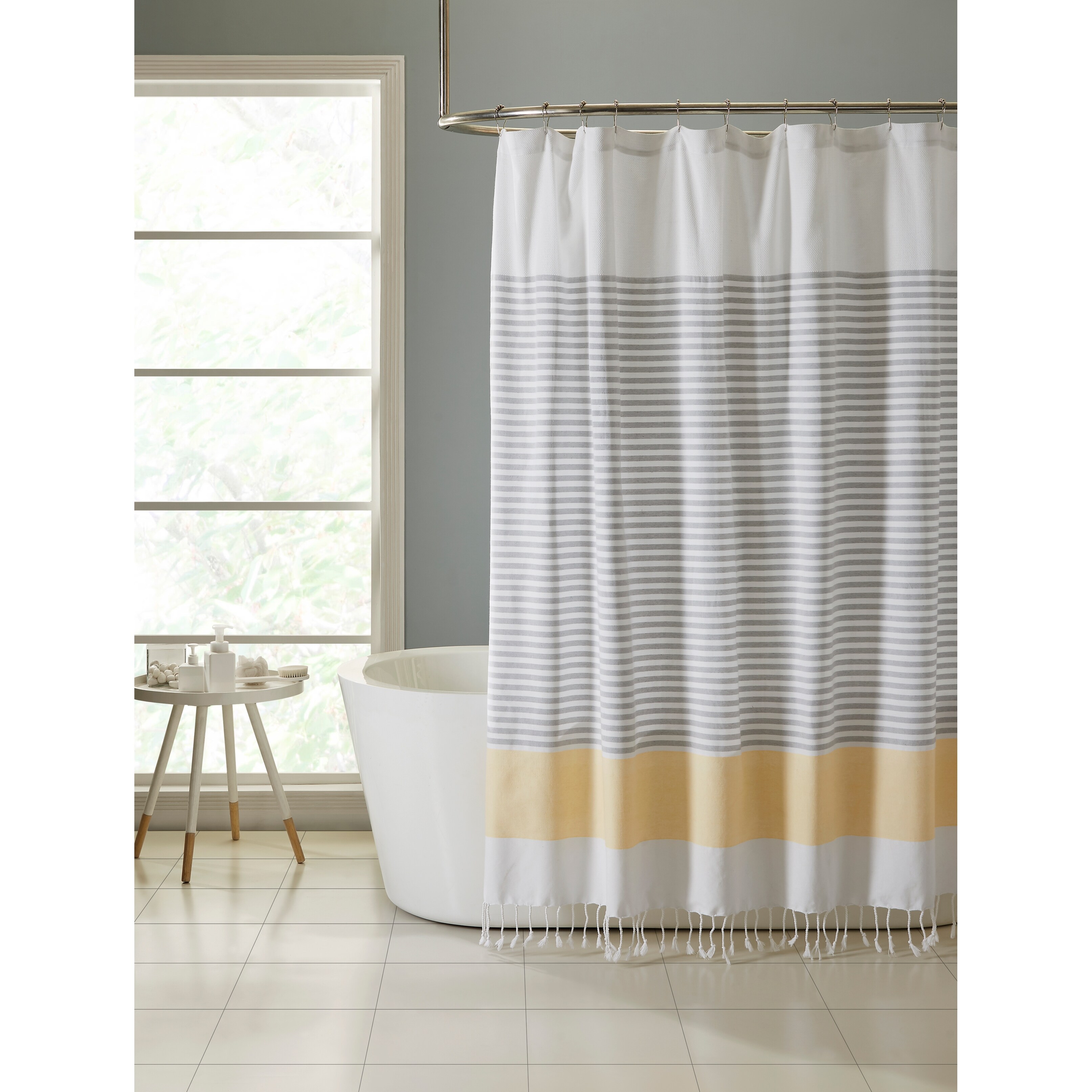 VCNY Home Universal Bathroom Fabric Shower Curtain Men or Women Muted Tones