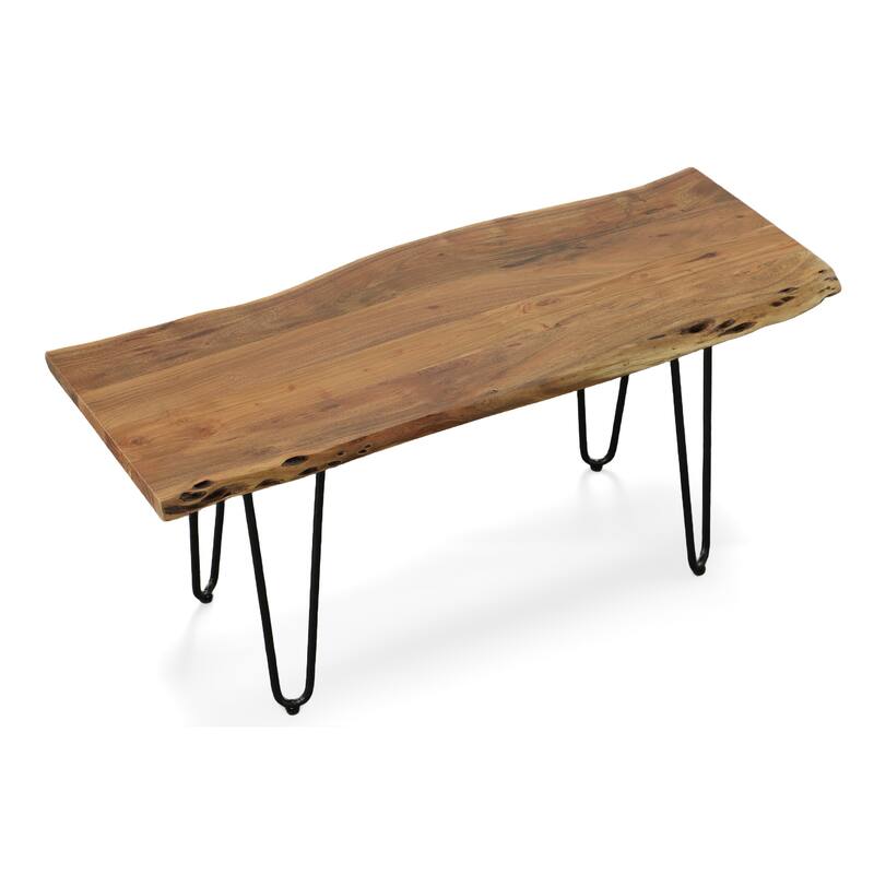 Carolina Living Seti Live Edge Coffee Table/Bench - Elm Top - Gold Base