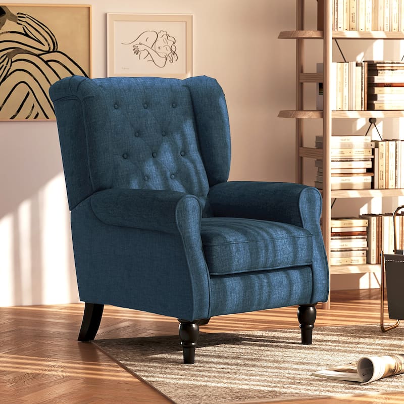 HOMCOM Copper Grove Guanta Tufted Wood Leg Accent Chair - Blue