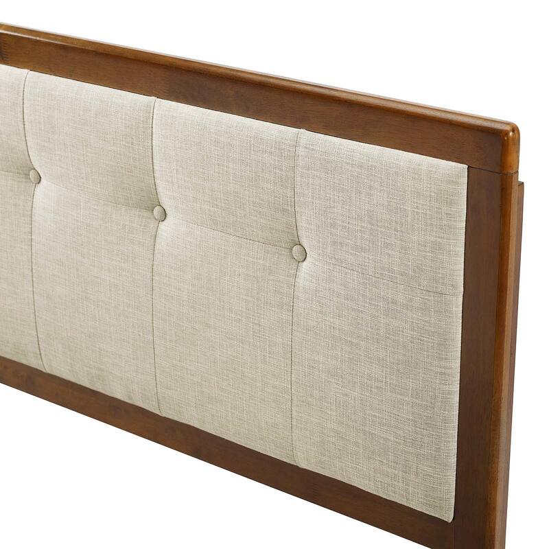 Marlin Traditional Beige Fabric Button Tufted Queen Size Walnut Wooden Headboard