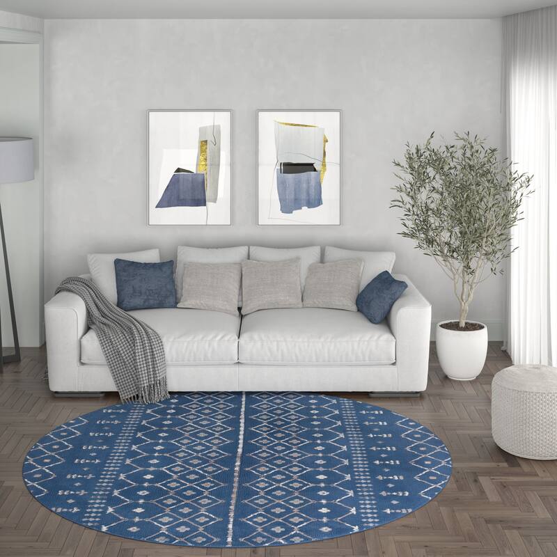 Carrington Transitional Geometric Indoor Area Rug - 5'3'' Round - Navy
