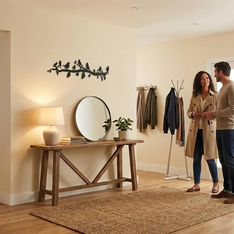 Birds on Branch 3 Panels Metal Wall Decor for Home and Outside - Wall-Mounted Geometric Wall Art Decor