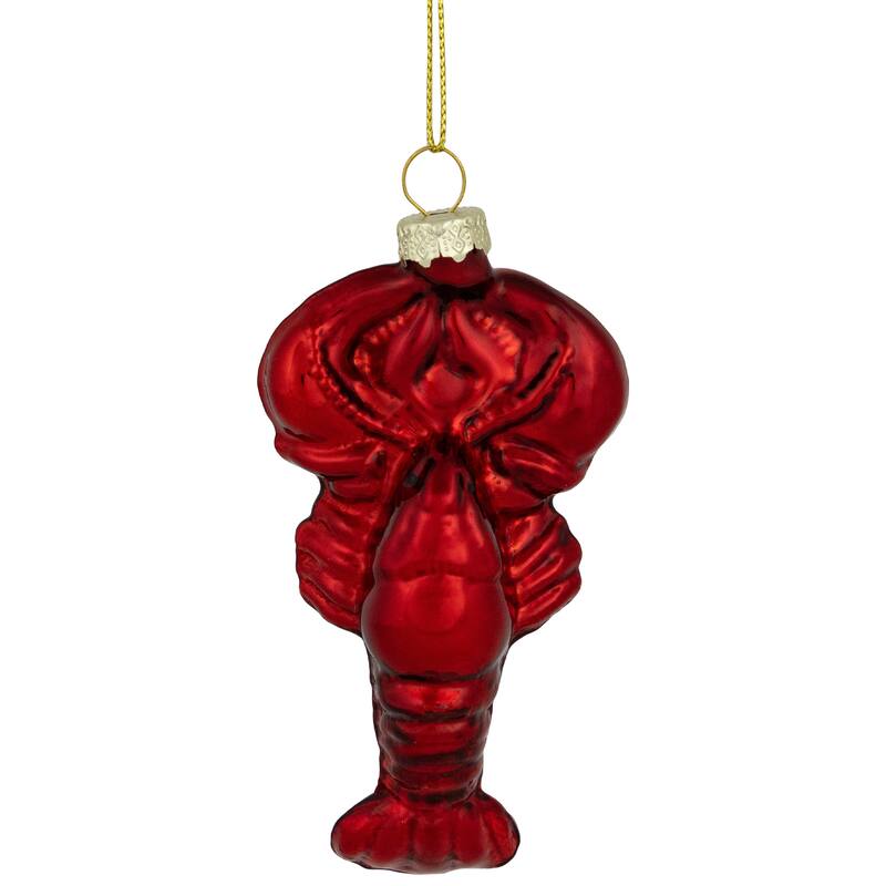 Shiny Lobster Glass Christmas Hanging Ornament - 3.5" - Dark Red