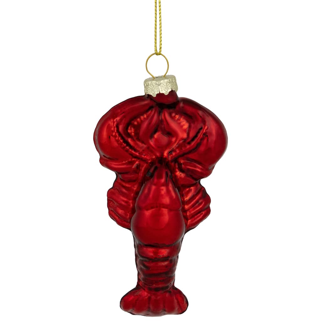 Shiny Lobster Glass Christmas Hanging Ornament - 3.5" - Dark Red