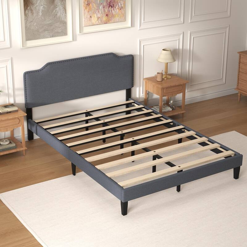 Upholstered Panel Bed with Nailed Headboard