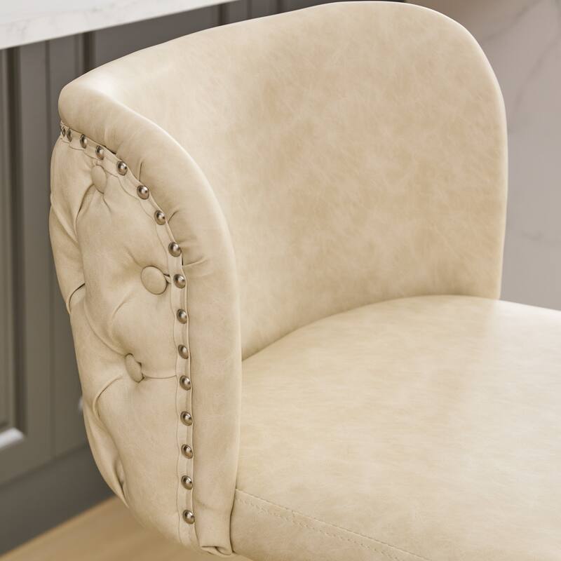 Swivel Barstools Adjusatble Seat Height With Chrome Base,Modern PU Upholstered Bar Stools with the whole Back Tufted,Set of 2