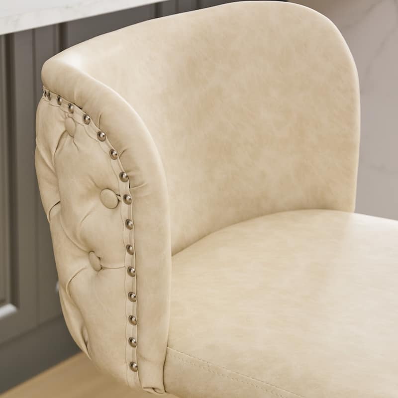 Velvet Upholstered Bar Stools Set of 2, Swivel Bar Stools with Adjusatble Height, Kitchen Island Chairs with Tufted Back