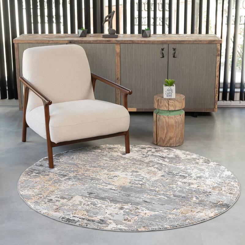Bowman Transitional Ivory/Gray Area Rug - 7'10 Round