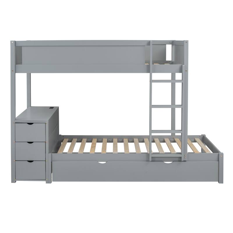 Twin-Over-Twin Bunk Bed with Trundle, Storage, Desk, and USB Ports, White Finish - Space-Saving Design, Sturdy Construction