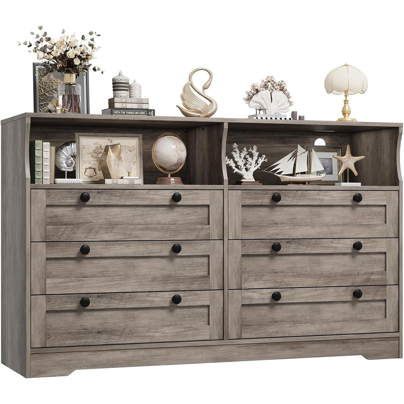 Drawer Dresser Wood LED Outlets Scratch Resistant Bedroom Organizer Modern Cabinet