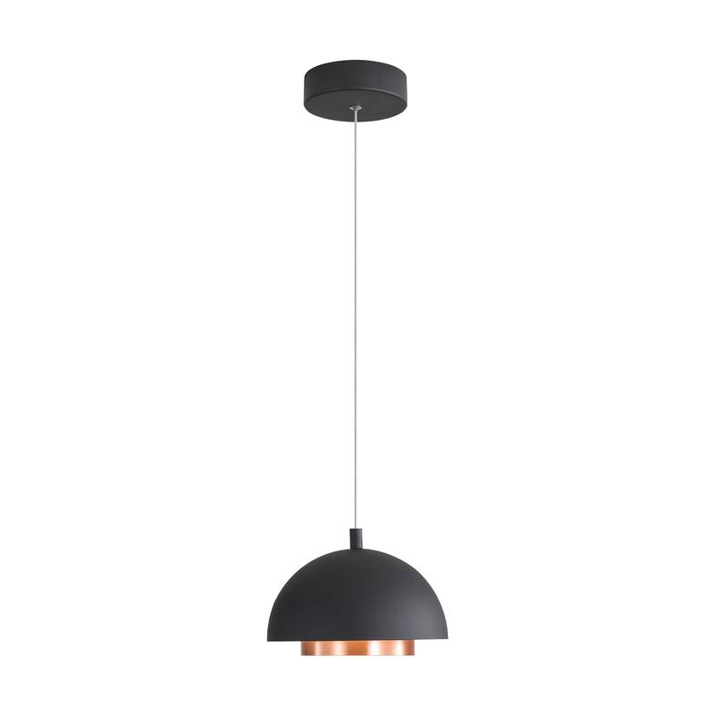 Solsken 7" LED Pendant in Sand Black with Aged Copper
