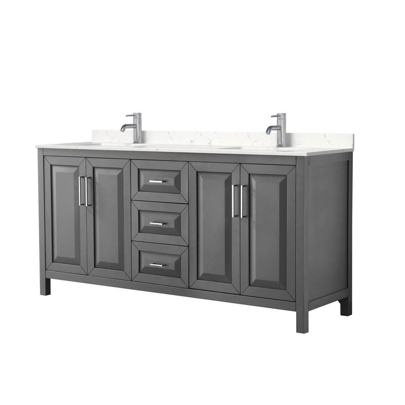 Wyndham Collection Daria 72" Free Standing Double Basin Vanity Set - Dark Gray / Carrara Cultured Marble Top / Polished