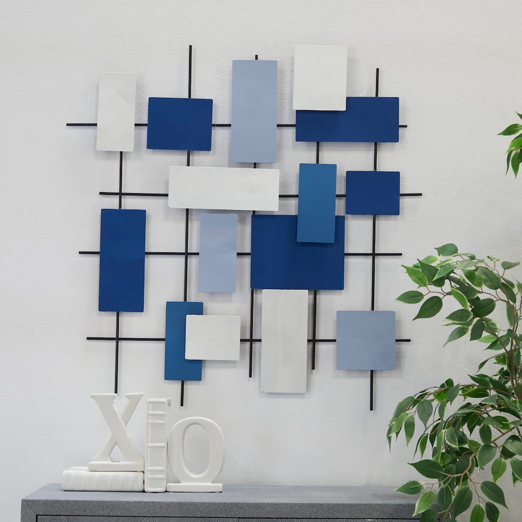 CosmoLiving by Cosmopolitan Blue Metal Overlapping Geometric Wall Decor