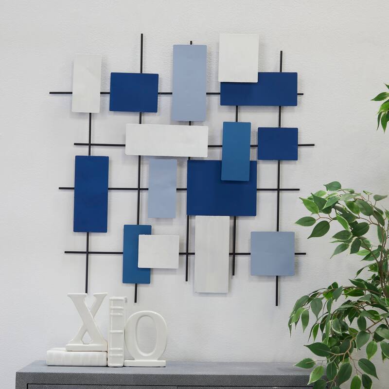 CosmoLiving by Cosmopolitan Blue Metal Overlapping Geometric Wall Decor