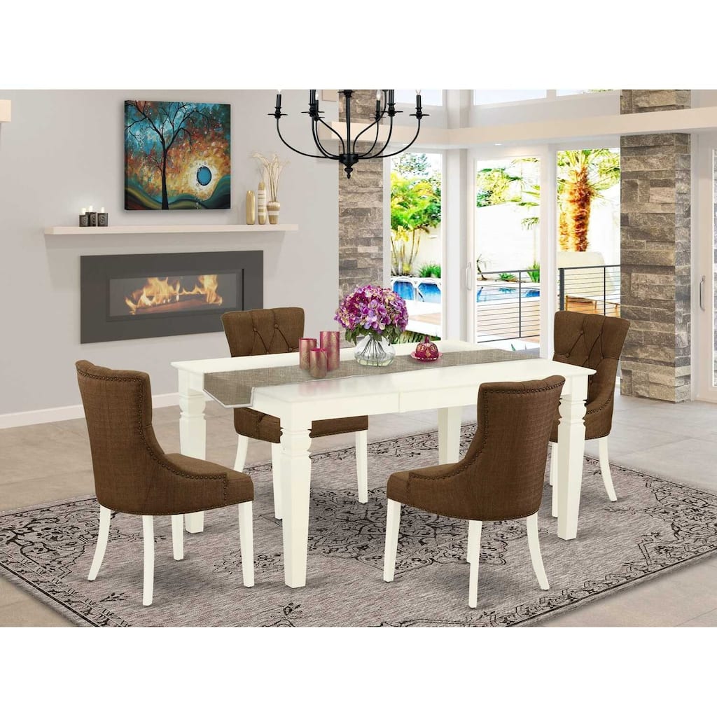 HomeStock 5-Piece Linen white Solid Wood Top-Rectangular Dining Room Set with Butterfly Leaf-Seats 4