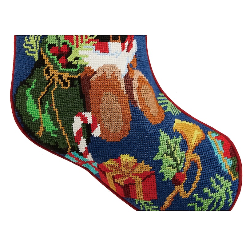 Bear Presents Embroidered Needlepoint Stocking - 11"x18"
