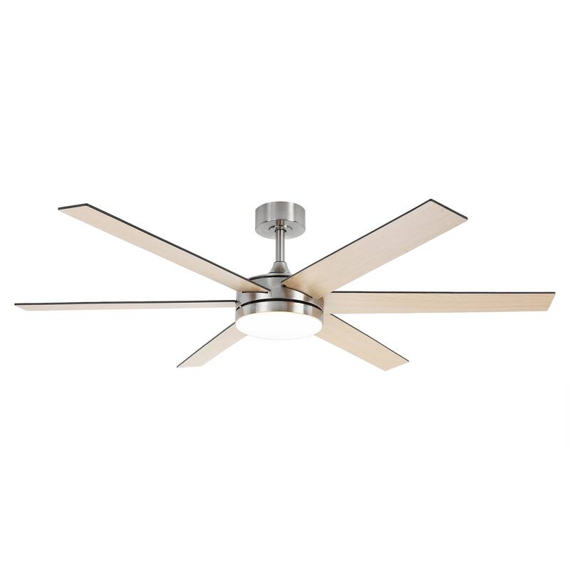 60-in Modern Brushed Nickel Wood Large Remote Indoor Smart Ceiling Fan with Light and APP