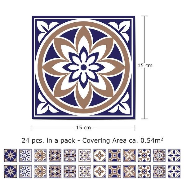 Walplus Royal Blue Gold Tile Stickers Peel and Stick Wall Sticker Decal ...