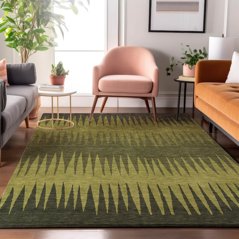 Premium Washable Super Soft Modern Spikes Mayfield Rug - Olive - 3' x 5'