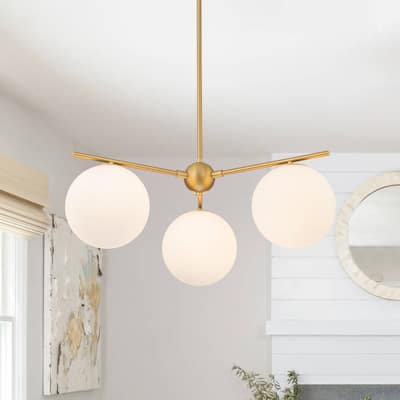 Mid-century Modern Milky White Layered Sputnik Glass Globe Chandelier