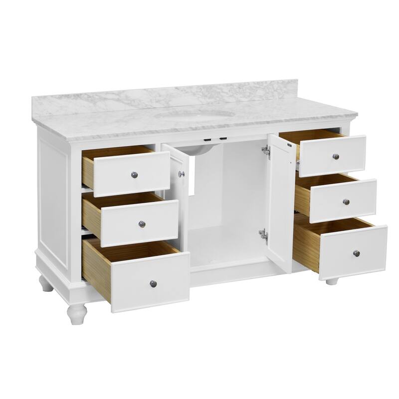KitchenBathCollection Bella 60" Single Bathroom Vanity with Carrara Marble Top