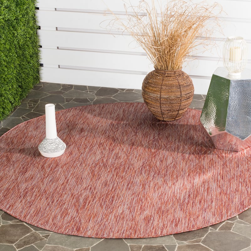 SAFAVIEH Courtyard Marolyn Indoor/ Outdoor Waterproof Patio Backyard Rug - 4' Round - Red/Red