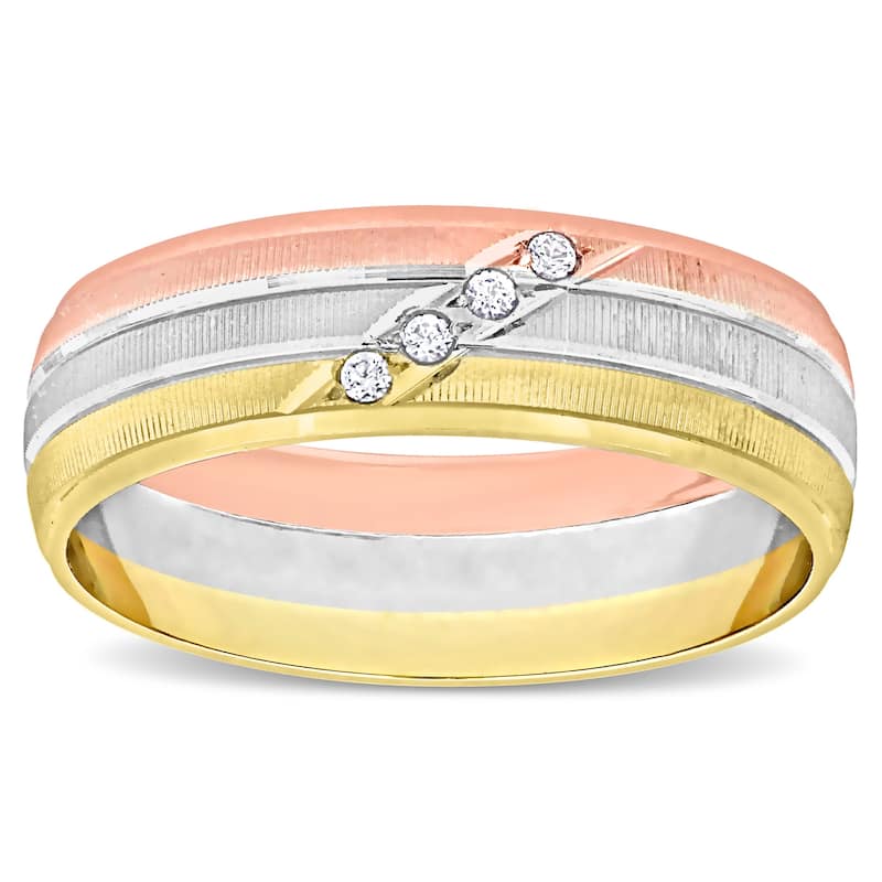 Miadora 6mm Cubic Zirconia Wedding Band in 3-Tone 10k Gold