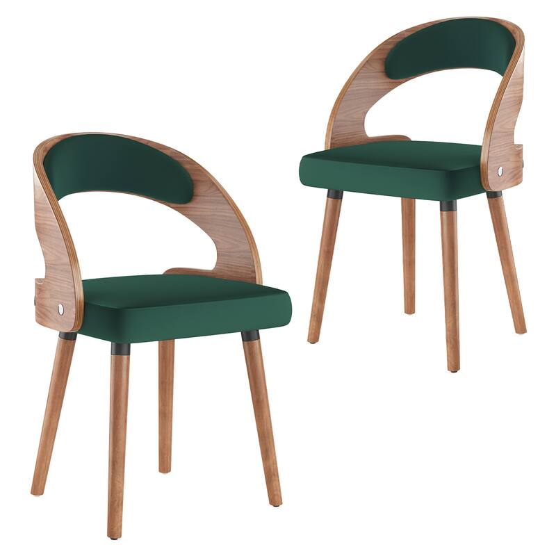 Set of 2 Modern Upholstered Dining Chairs - Dark Green