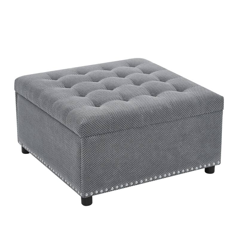 Storage Ottoman,Tufted Footstool, Nailhead Trim Ottoman, Square Storage Ottoman, Upholstered Coffee Table, Bedroom Storage