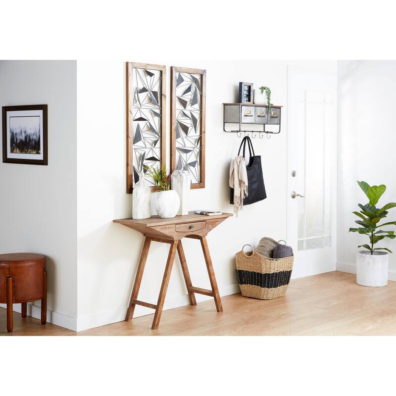 Teak Wood Handmade Upholstered Leather Stool with Wood Legs - Brown - Roche River Decor