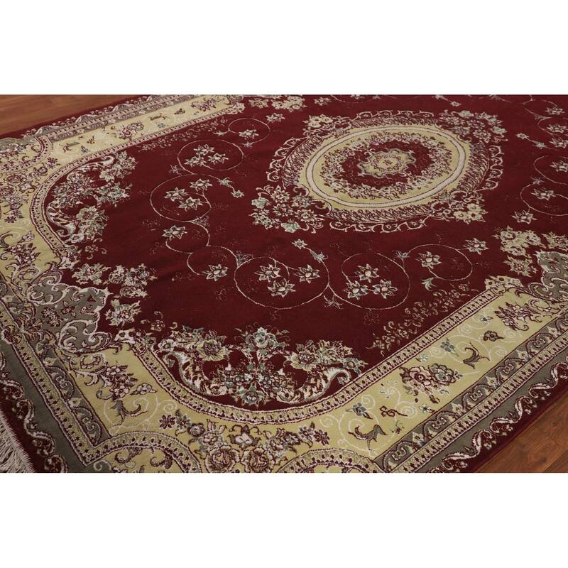 Burgundy Red Kashan Turkish Area Rug Machine Made Carpet - 6'6" x 9'10"
