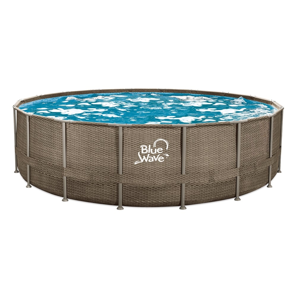 Blue Wave 24 Ft Round Dark Cocoa Wicker Frame Swimming Pool Package with Cover