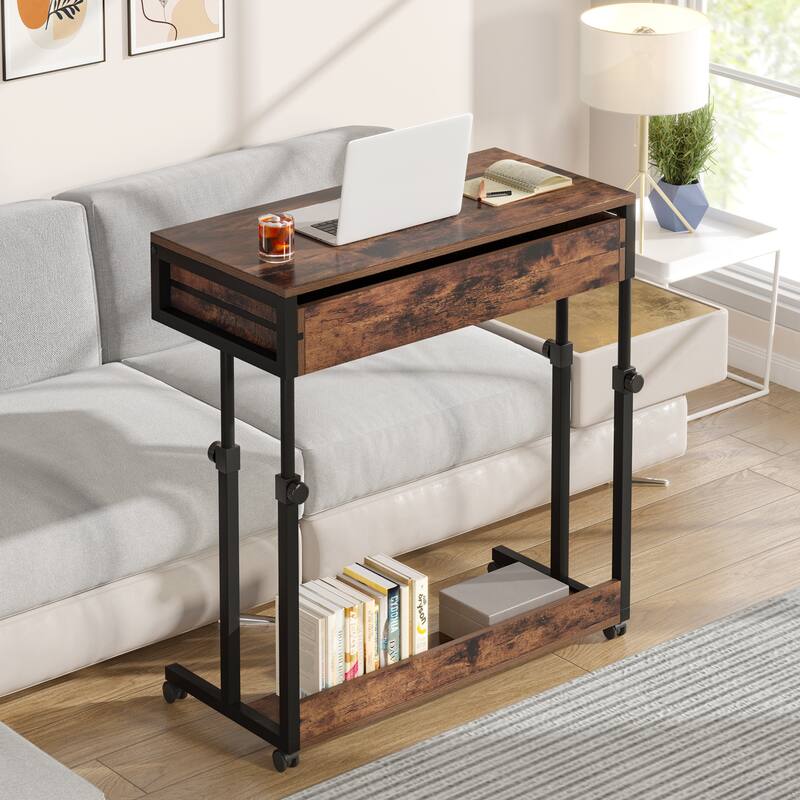 Height Adjustable Standing Laptop C Table,Mobile Portable Desk with Drawers for Home Office Sofa Bed