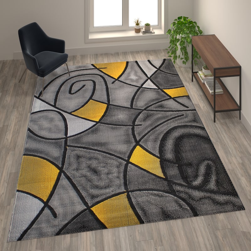 Modern Olefin Accent Area Rug - Abstract Pattern - 8' x 10' - Yellow