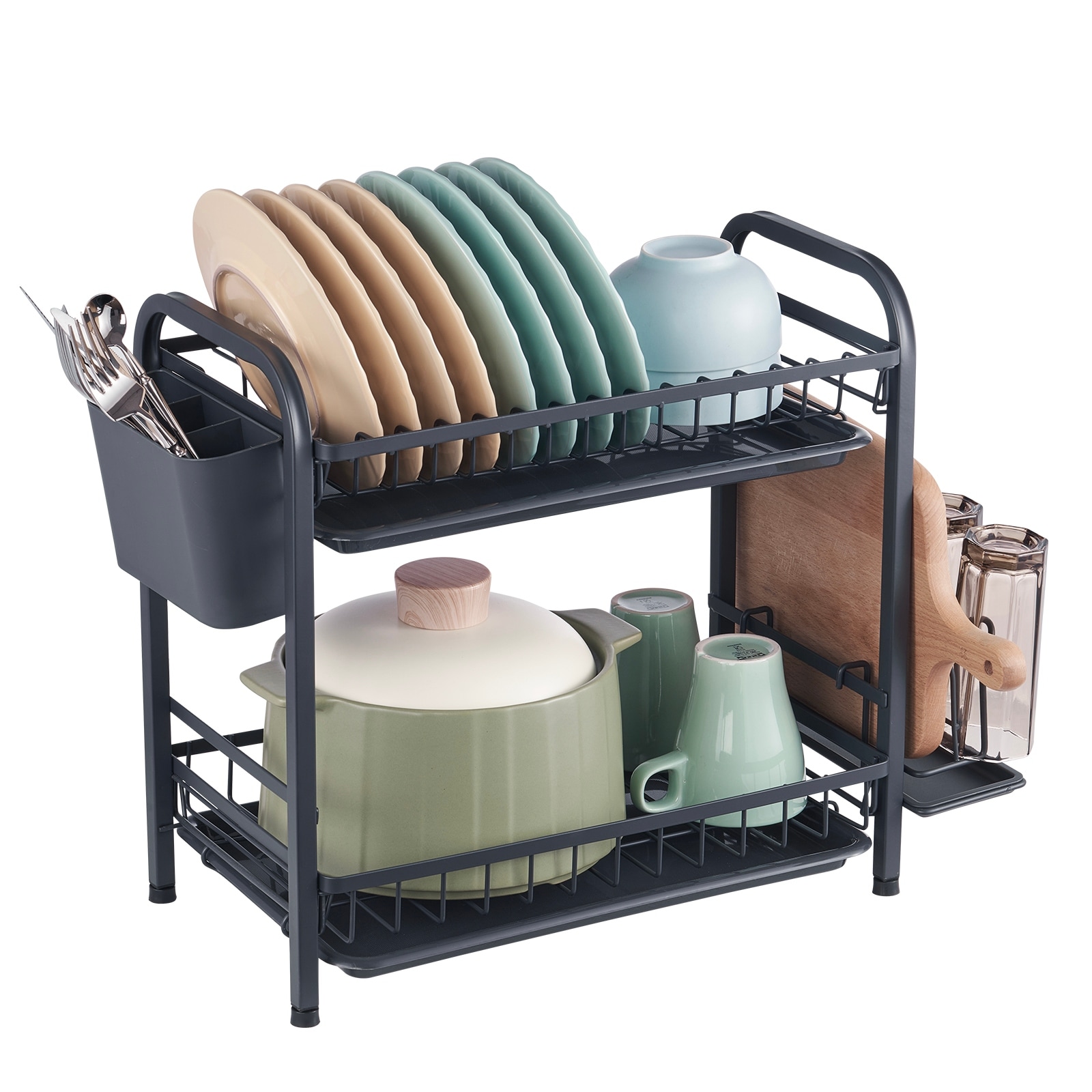 mDesign Large Kitchen Dish Drying Rack with Adjustable Swivel Spout - Bronze