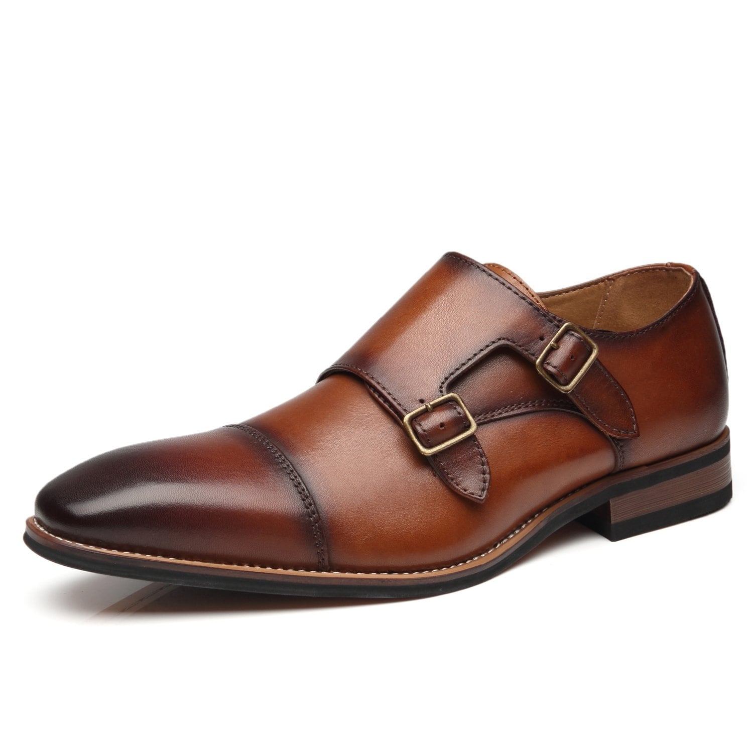 cap toe double monk strap