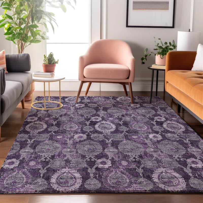 Premium Washable Super Soft Traditional Olivia Mayfield Rug - Eggplant - 2' 6" x 3' 10" - Rectangle