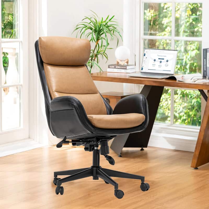 Glitzhome 48-inch Two-tone High Back Gaslift Ergonomic Executive Swivel Home Office Chair - 43.75"-47.75"H