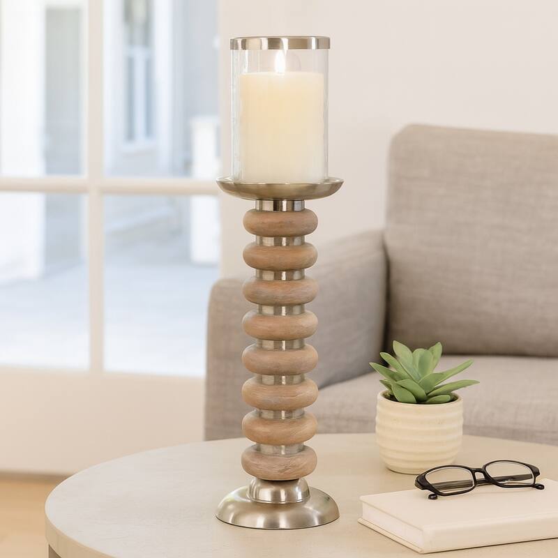 Candle Holder - Pillar with Wood Ring Base