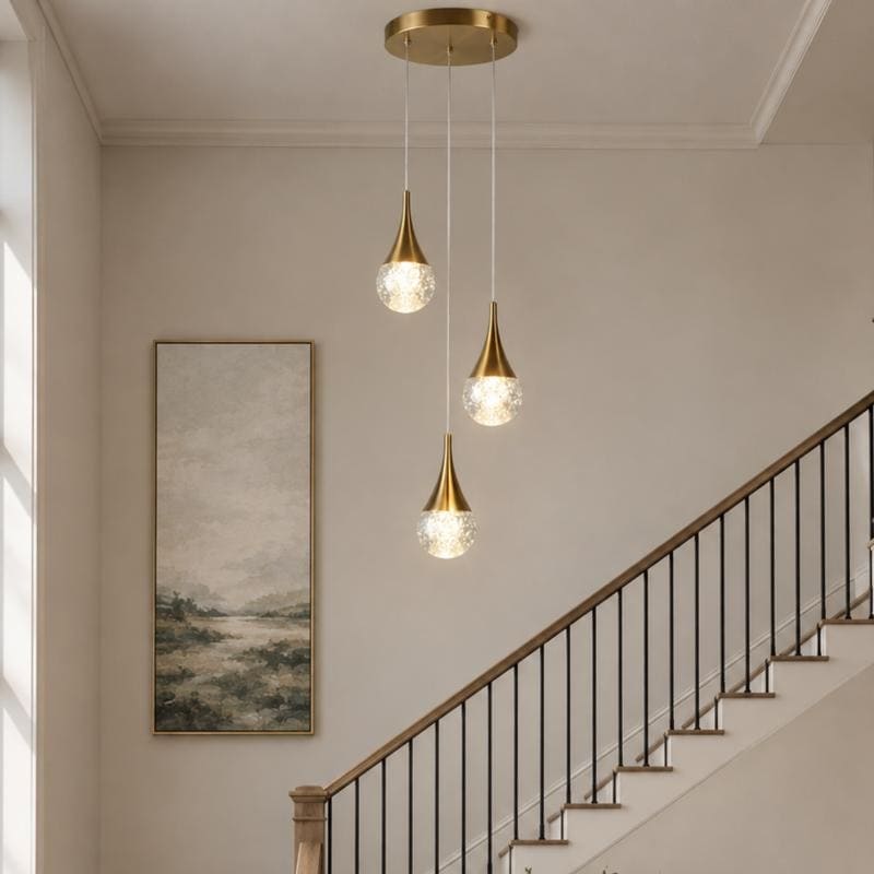 Modern 3-Light Gold Cluster LED Crystal Teardrop Chandelier for Kitchen Island Dining Room - Dia. 9.8" x H 7.7"